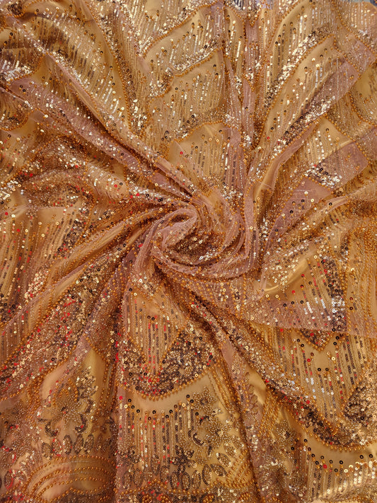 Tissu tulle perlé  - jaune moutarde