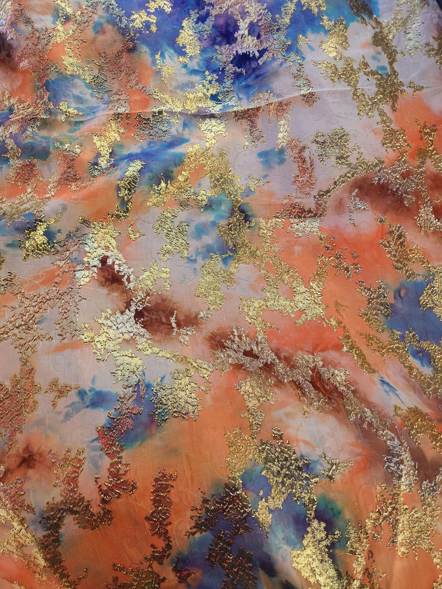 Tissu "Brocart" tissée - Orange et Or