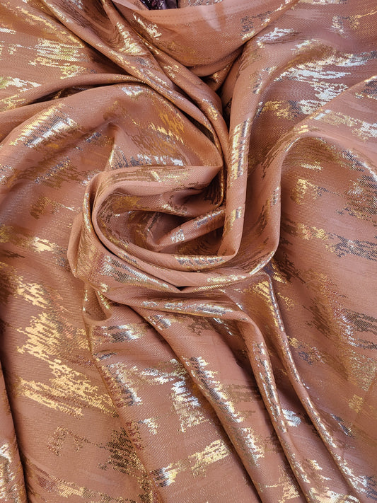 Tissu jacquard de soie tissé - Camel  et Or