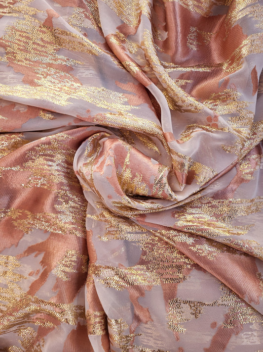 Tissu mousseline de soie "tlija" tissée - Camel  et Or