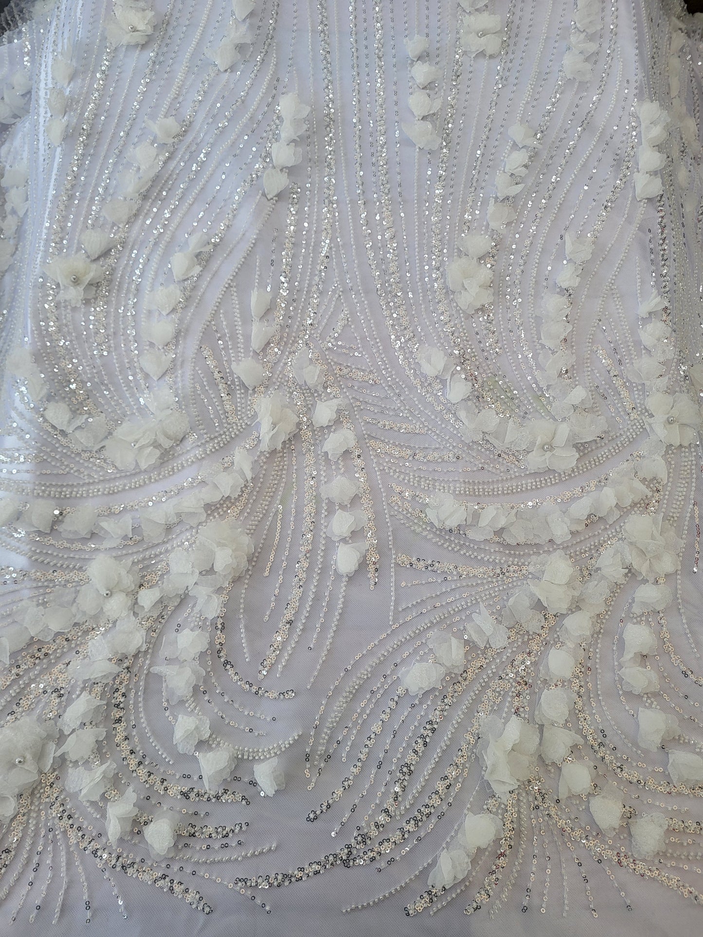 Tissu tulle perlé  - Blanc