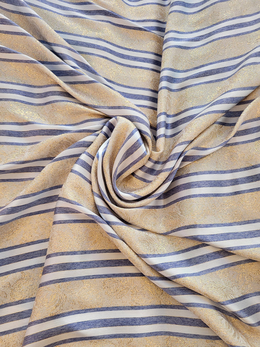 Tissu satin de soie "jawhara" tissé - Bleu et Or