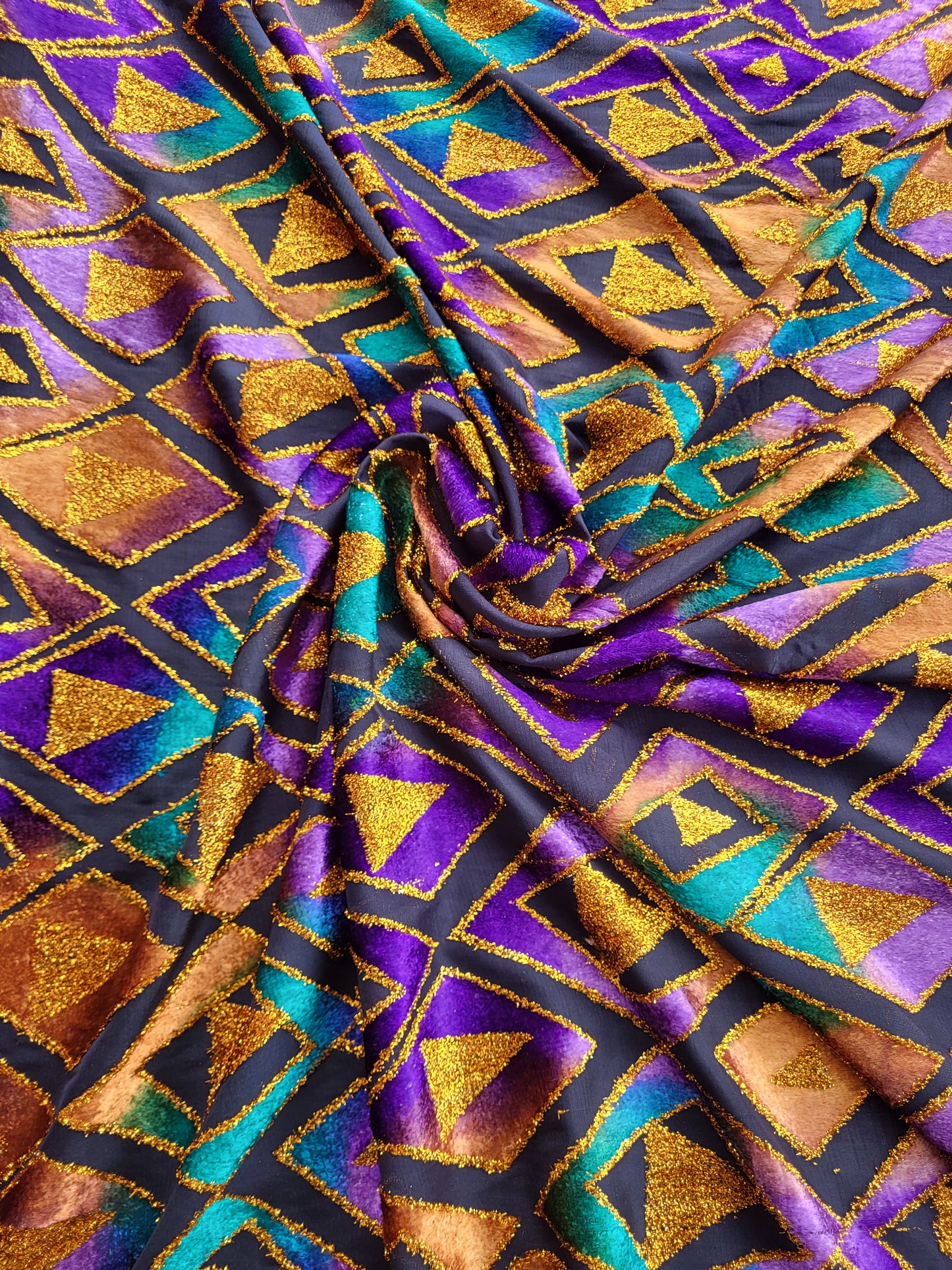 Tissu mousseline à motifs velours "tlija" tissée - Noir