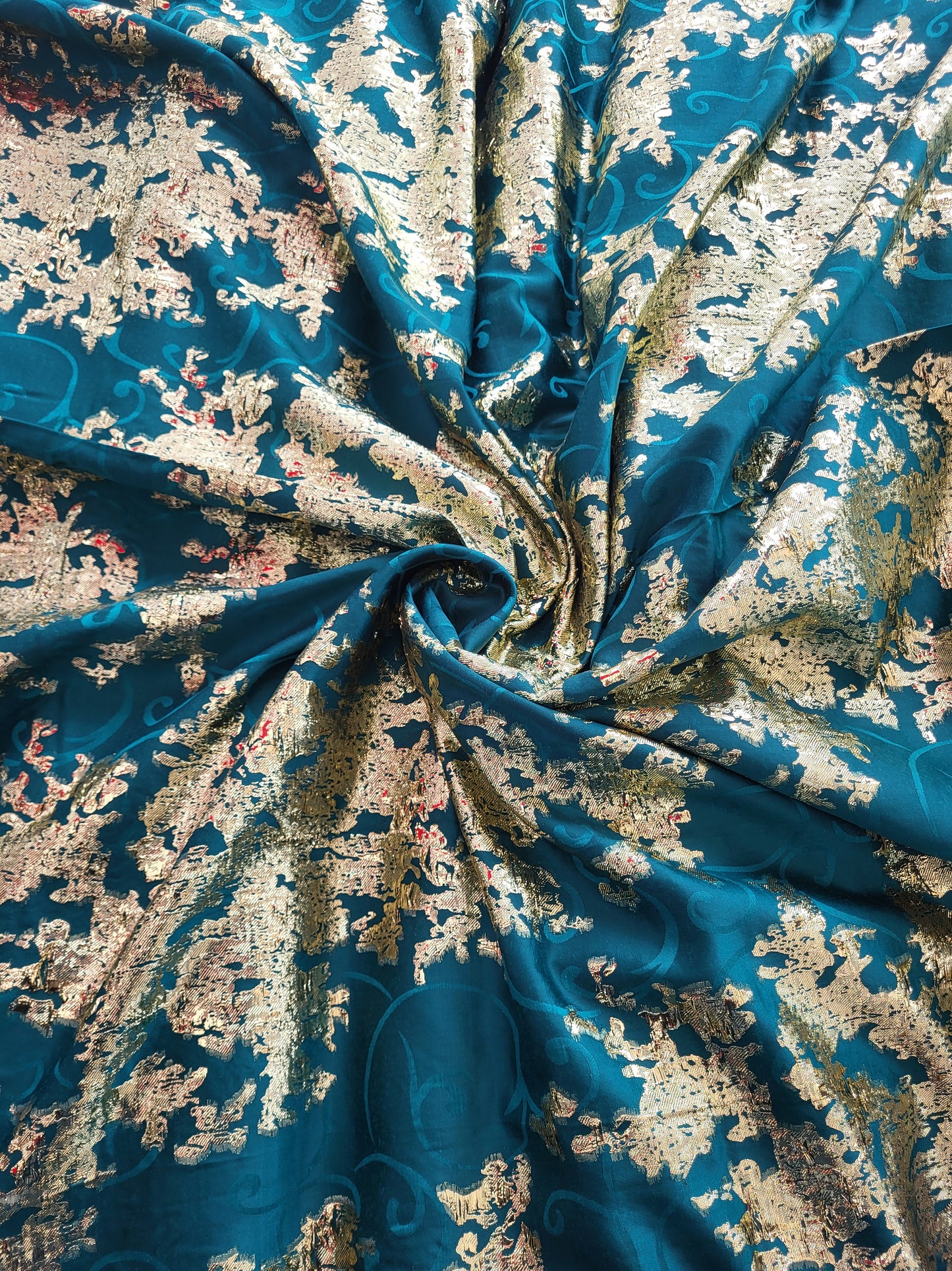 Tissu "Brocart" tissée - Vert et Or