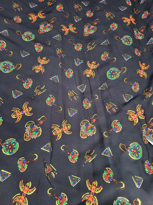 Tissu coton viscose Noir à motifs berbère -