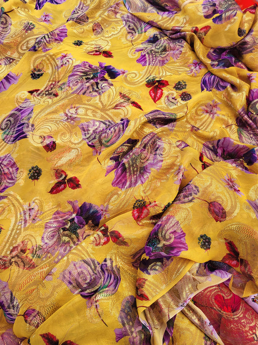 Tissu mousseline de soie "tlija" tissée - Jaune