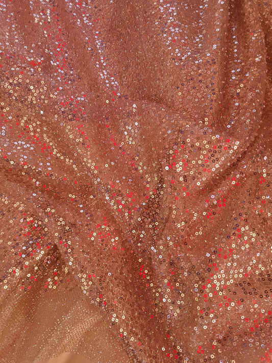 Tissu tulle perlé avec sequin - champagne