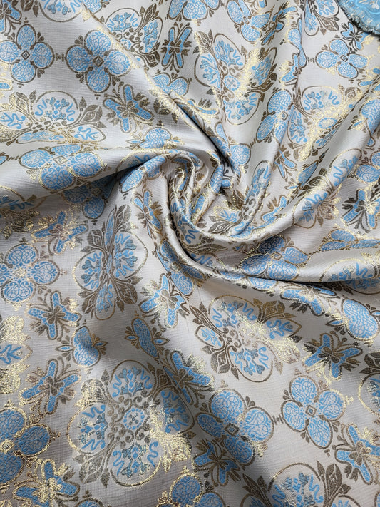 Tissu "Brocart" tissée - Bleu et Or