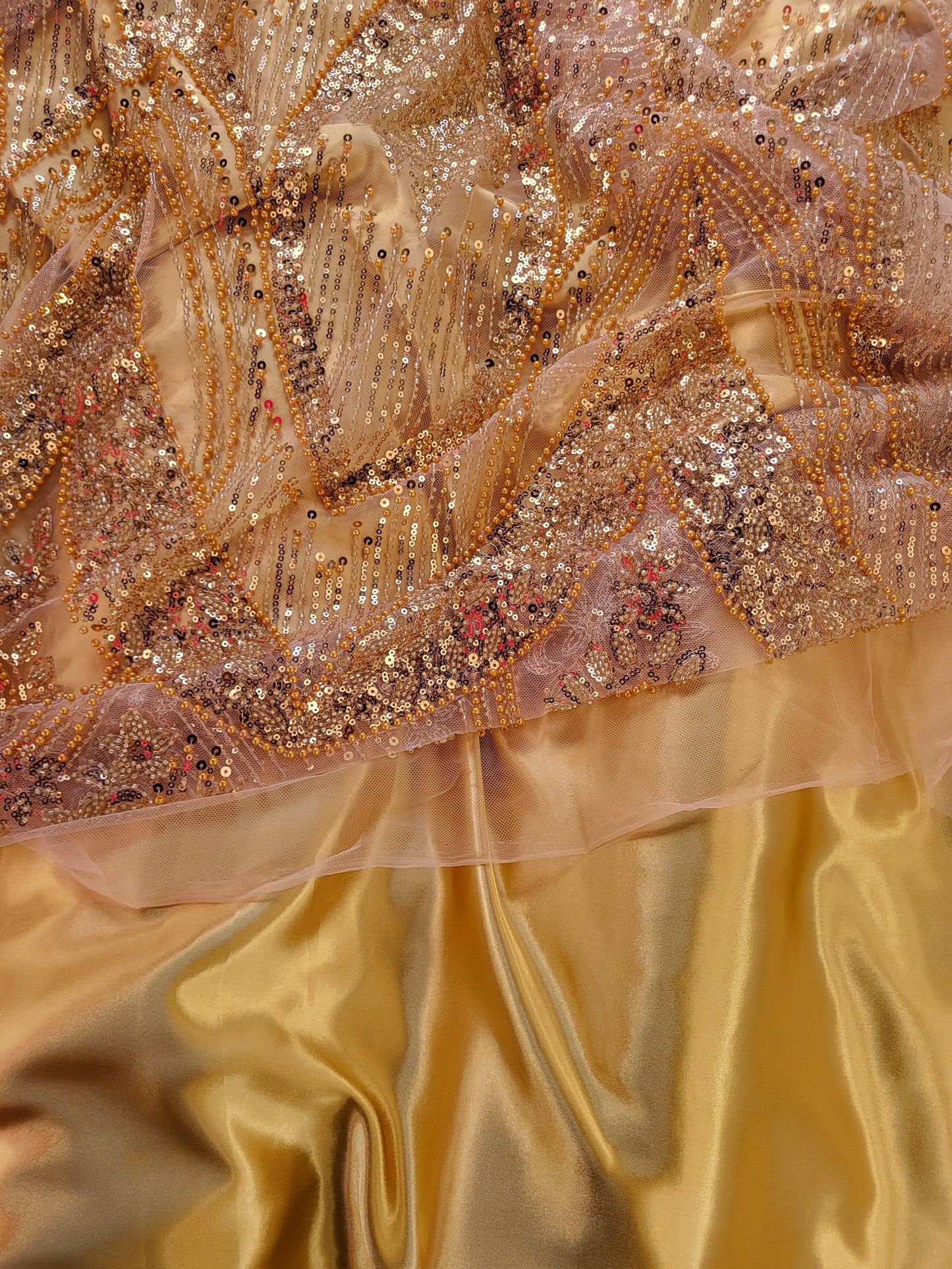 Tissu tulle perlé - Jaune et Or