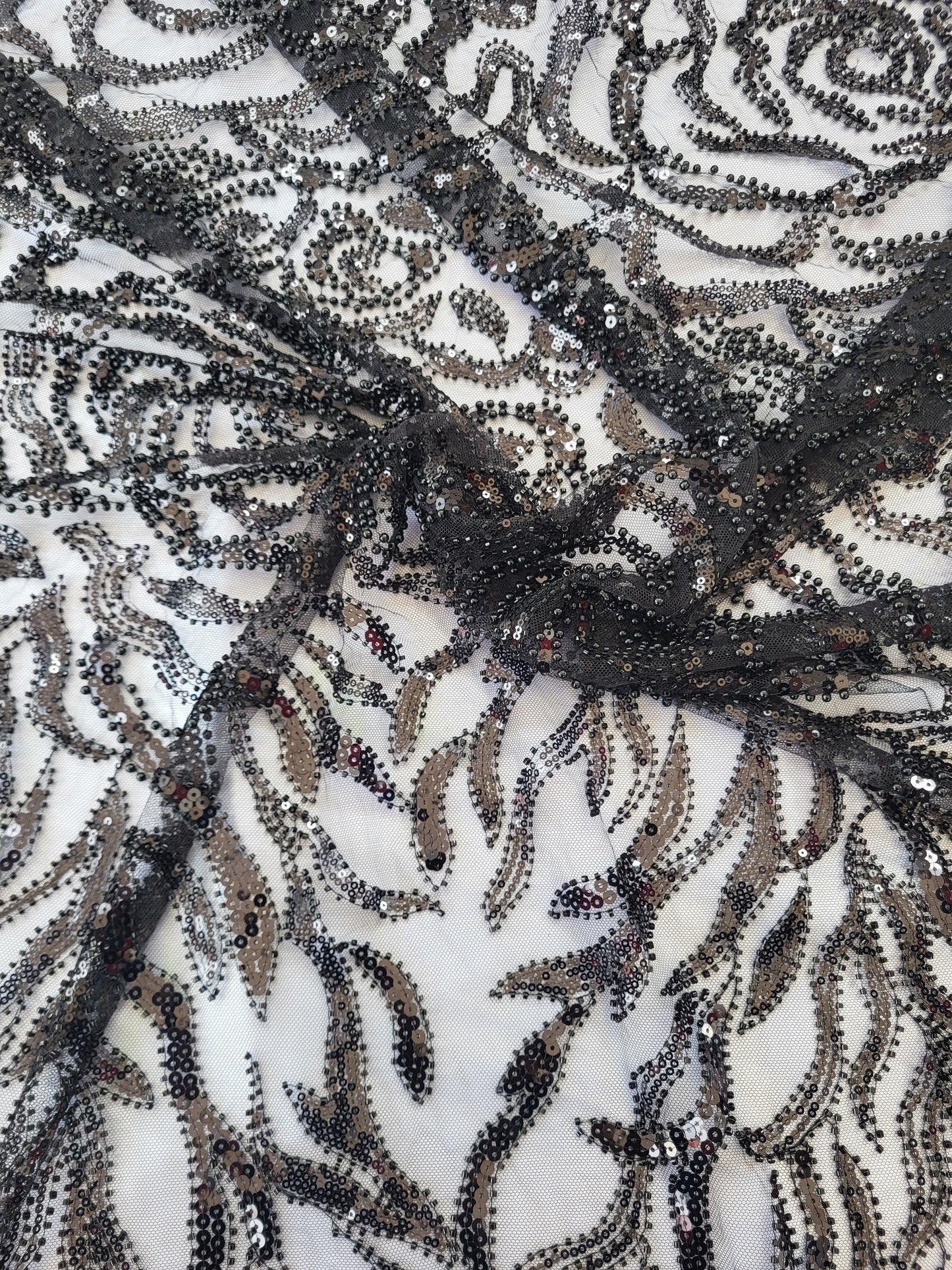 Tissu tulle perlé  - Noir