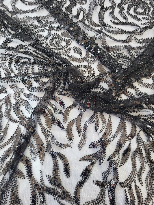 Tissu tulle perlé  - Noir