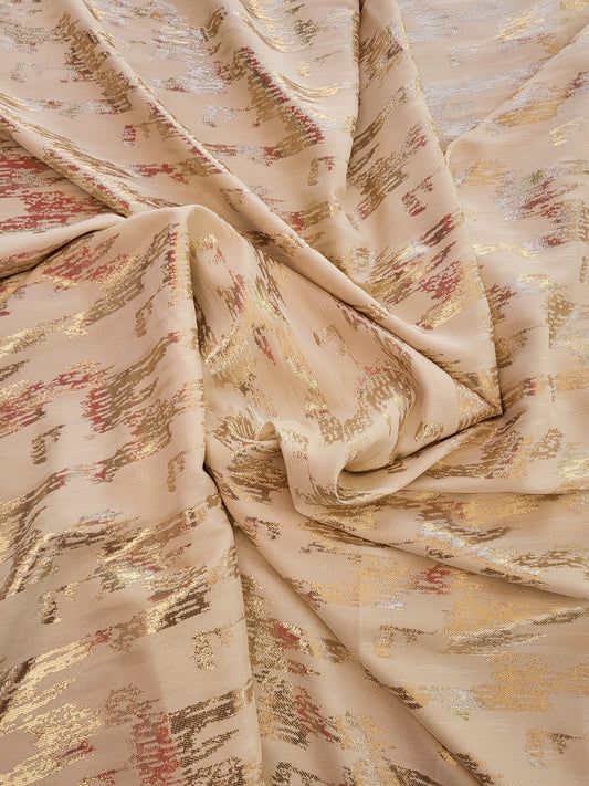 Tissu jacquard de soie tissé - Blanc cassé et Or