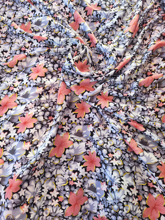 Tissu coton viscose imprimé - Rose