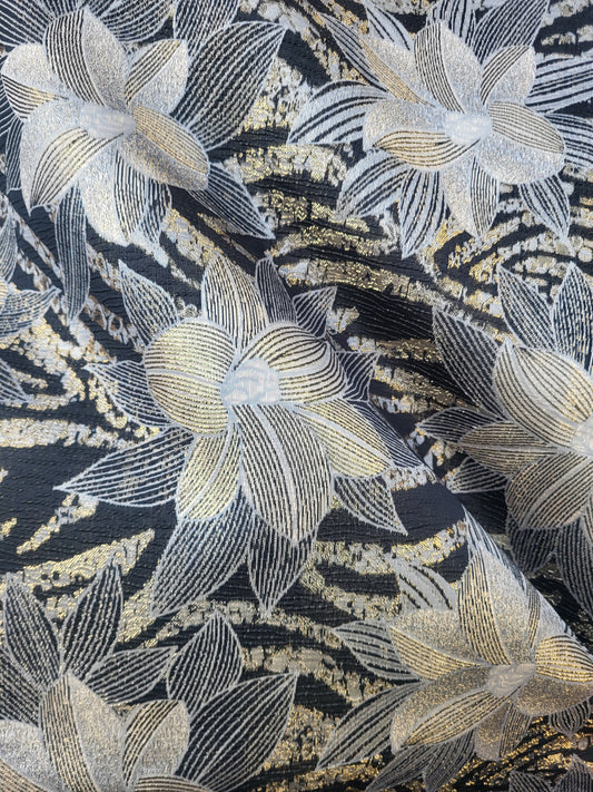 Tissu "Brocart" tissée - Noir et Or